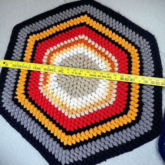 3 Handmade Multi-Color Brown Green Crochet Hexagon Afghan Area Chair Rugs - Picture 7 of 7